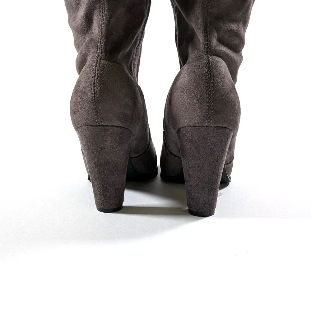 Catherine Malandrino Verda Gray Faux Suede Over the Knee Block Heel Boots Size 9